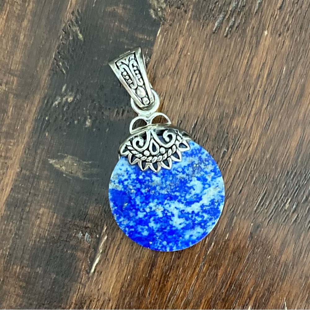 Blue Lapis Lazuli Gemstone Pendant Sterling Silver with Necklace Clip Large 2”